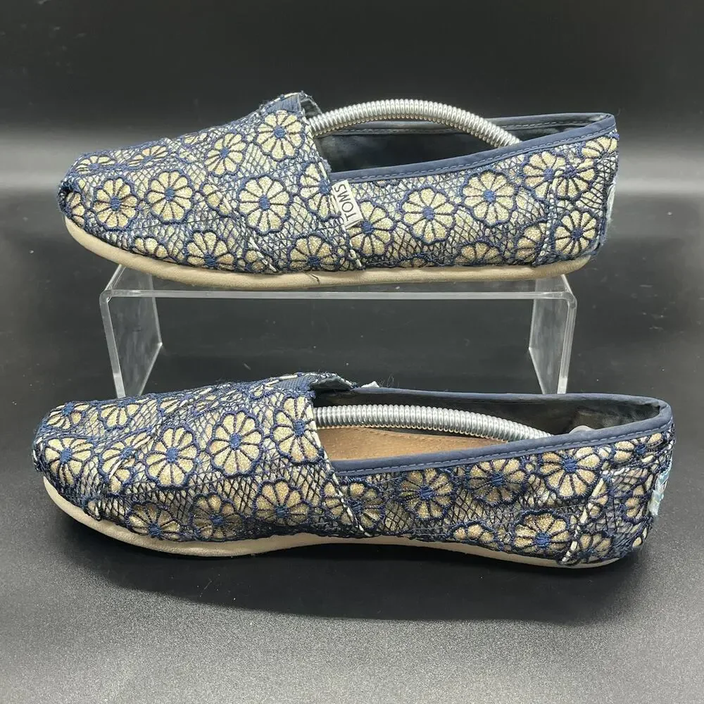 TOMS Crochet Glitter Slip On Women’s 8.5 Blue Gold